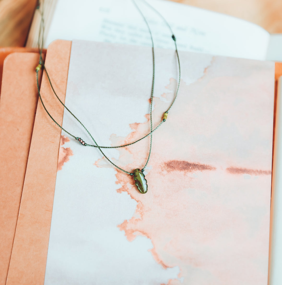 Rustic Green Leaf Layered Necklace