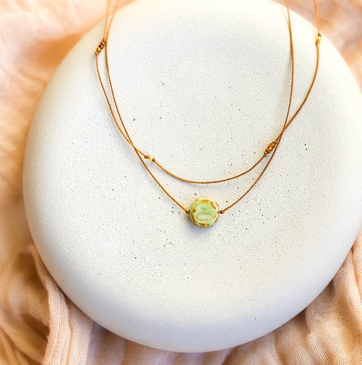 Layered Earthy Green Coin Pendant Necklace