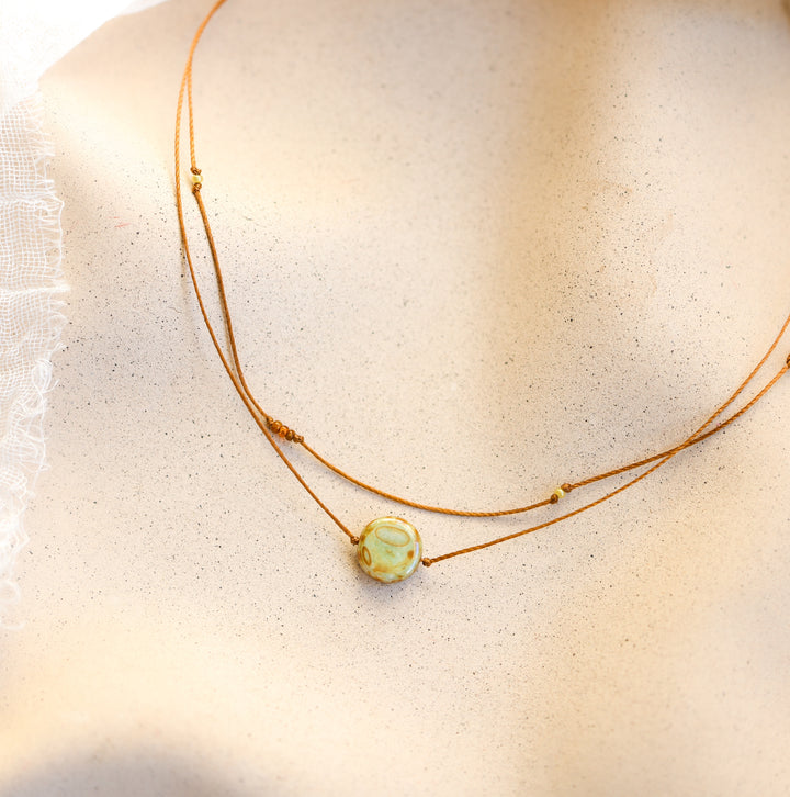 Layered Earthy Green Coin Pendant Necklace