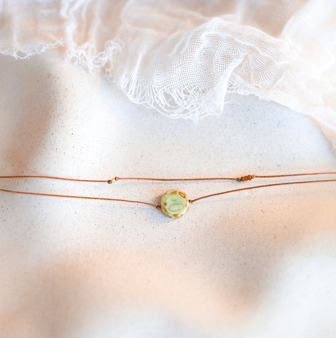 Layered Earthy Green Coin Pendant Necklace