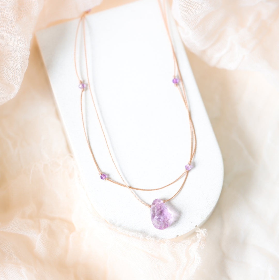 AERY Raw Amethyst Layered Choker Necklace