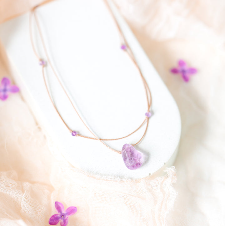 AERY Raw Amethyst Layered Choker Necklace