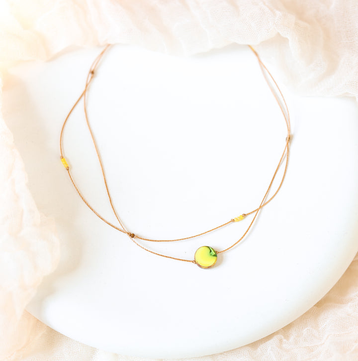 SOLARA Lime Yellow Coin Layered Choker Necklace