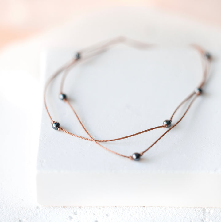Layered Beaded Hematite Anklet