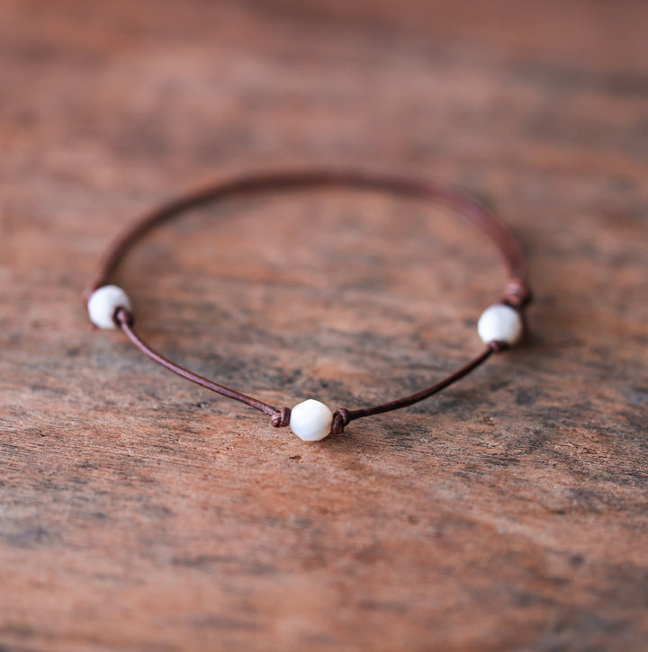 Mother of Pearl Leather Anklet