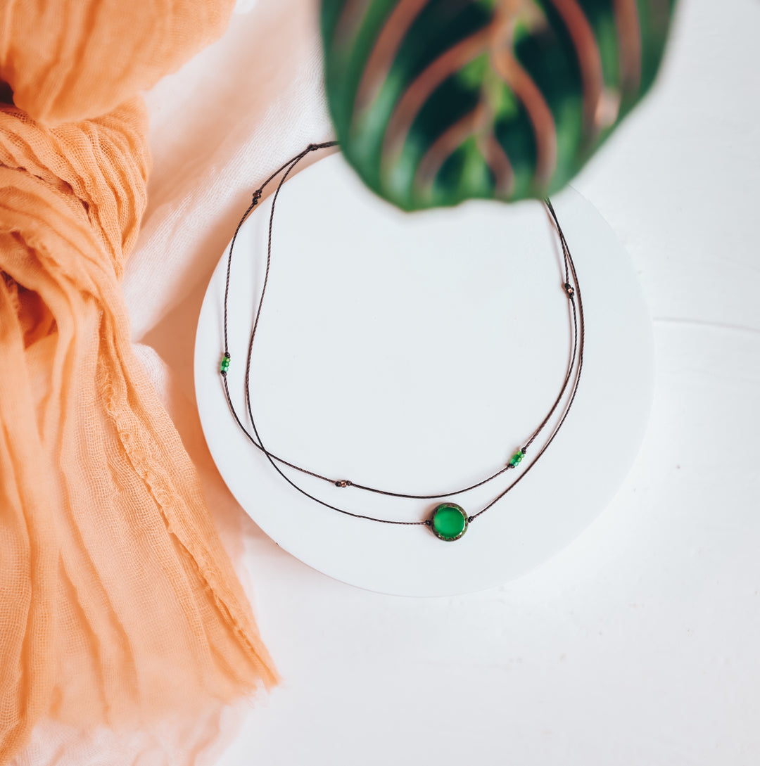 Hippie Green Coin Layered Necklace