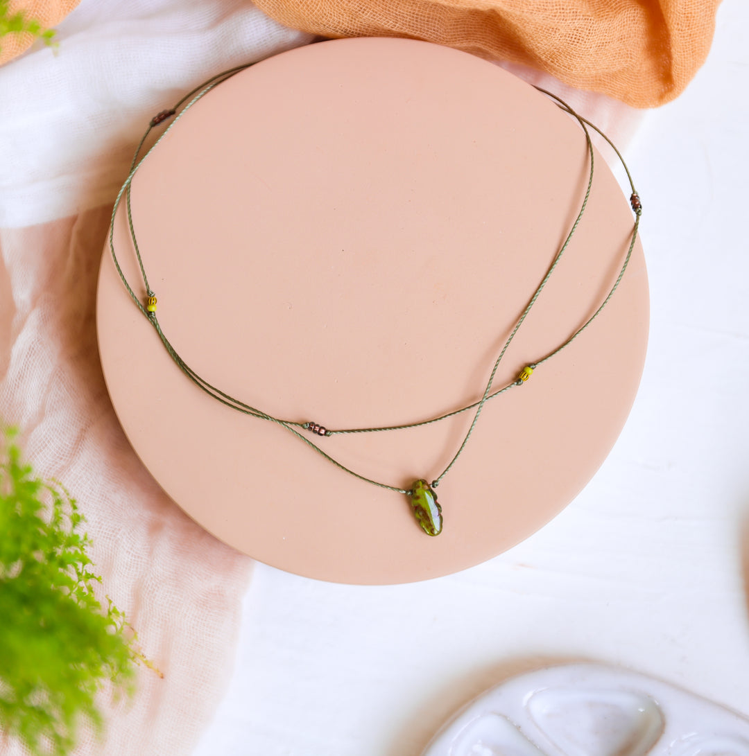 Rustic Green Leaf Layered Necklace