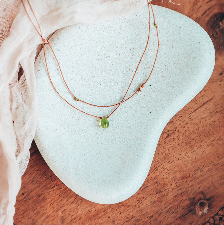 Earthy Green Drop Layered Necklace