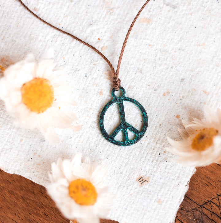 Rustic Hippie Peace Sign Necklace