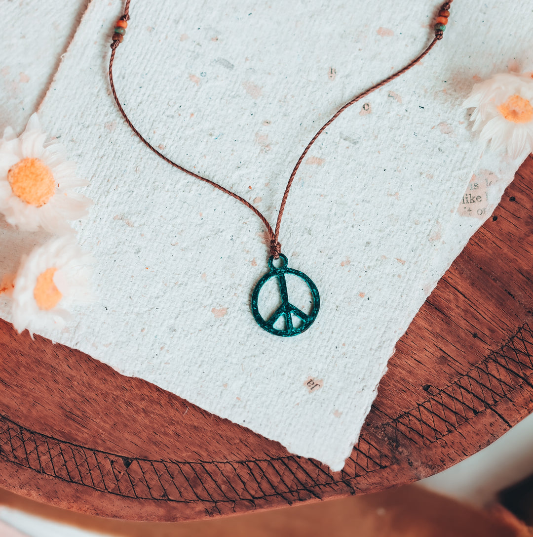 Rustic Hippie Peace Sign Necklace