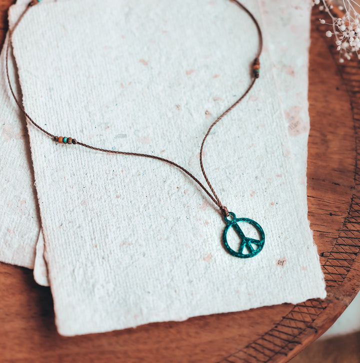 Rustic Hippie Peace Sign Necklace