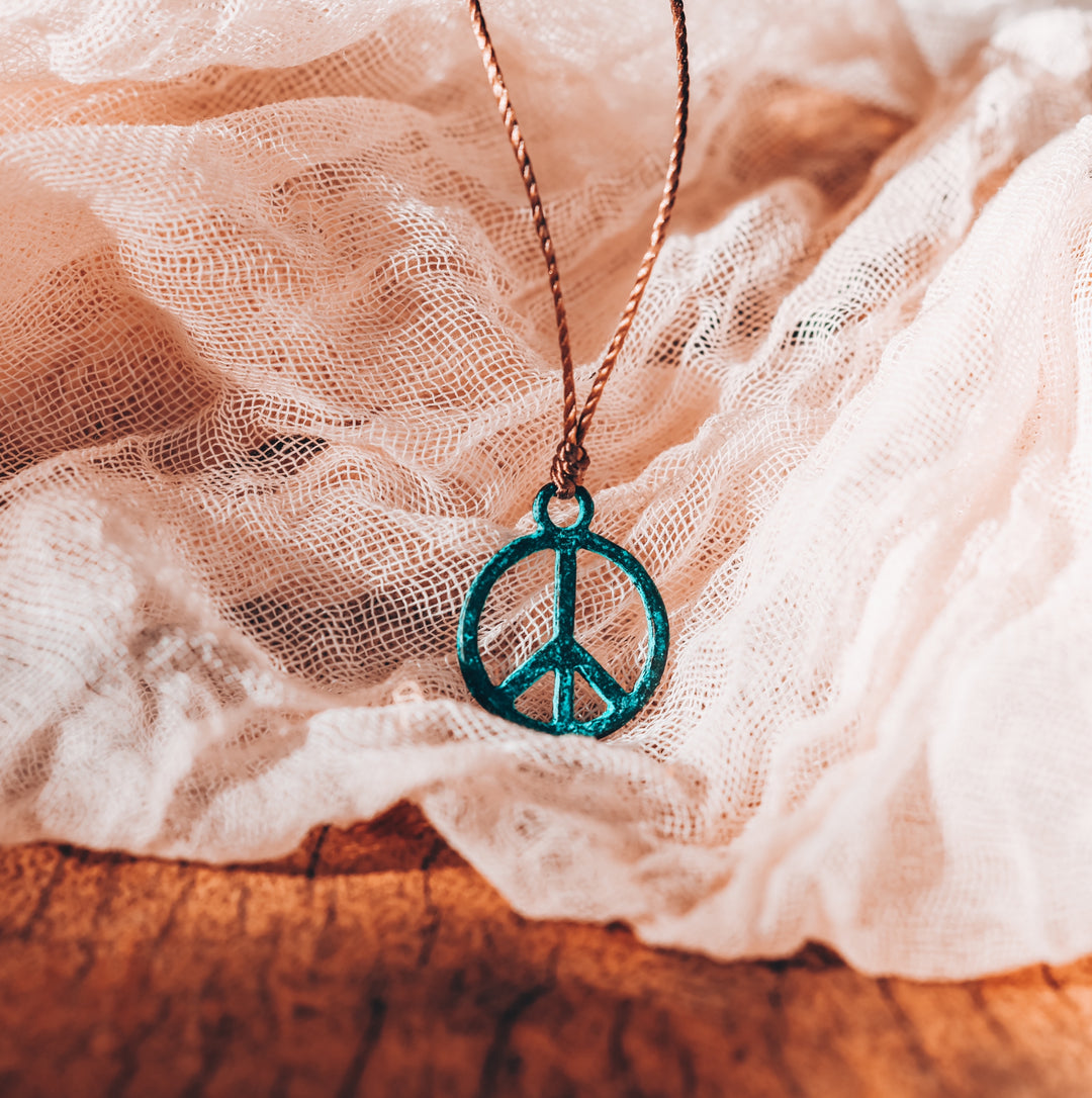 Rustic Hippie Peace Sign Necklace