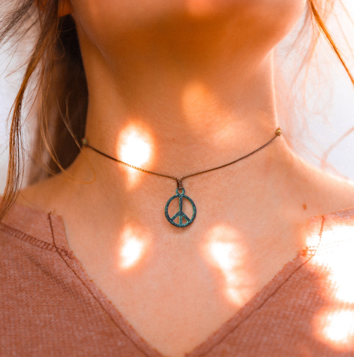 Rustic Hippie Peace Sign Necklace