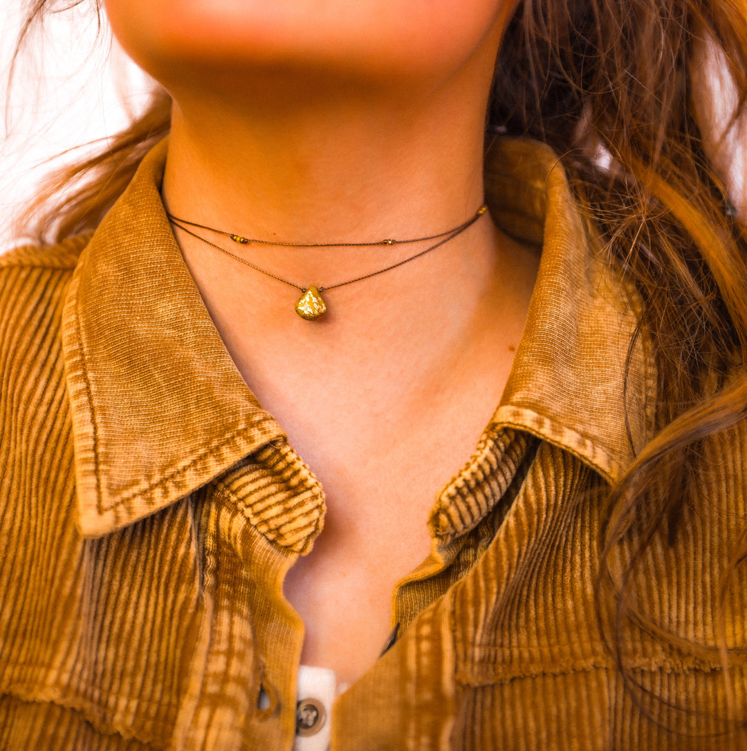 Golden Green Earthy Drop Layered Choker