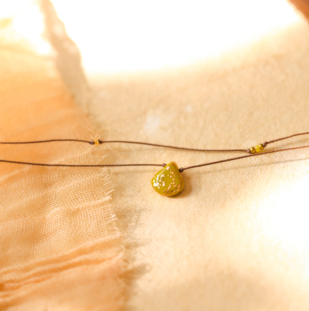 Golden Green Earthy Drop Layered Choker