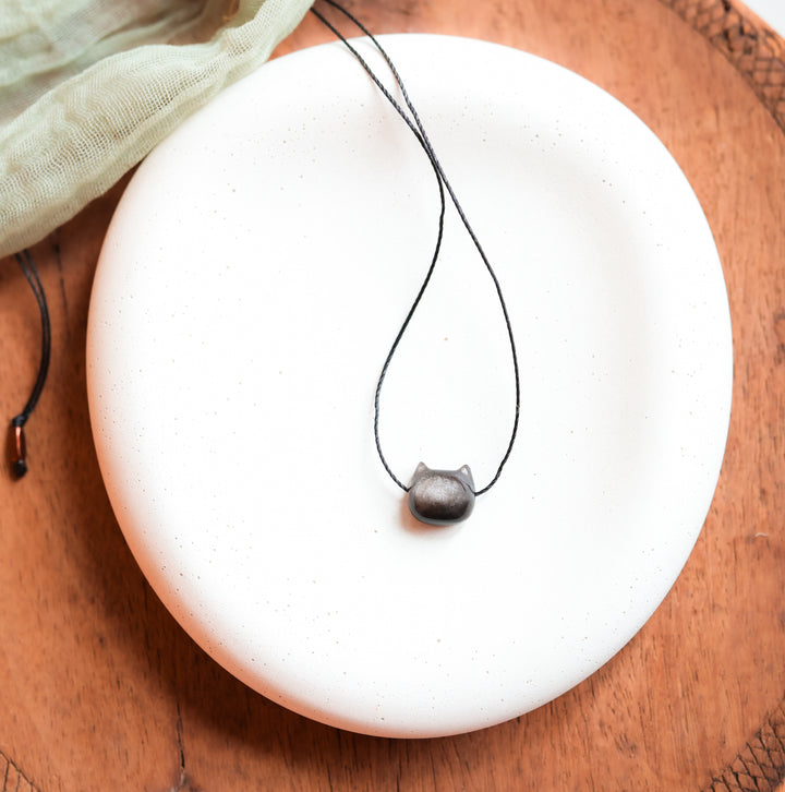 Black Cat Obsidian Necklace