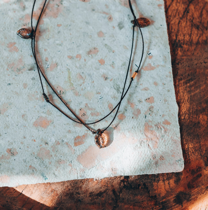 Rustic Brown Leaf Layered Choker Necklace