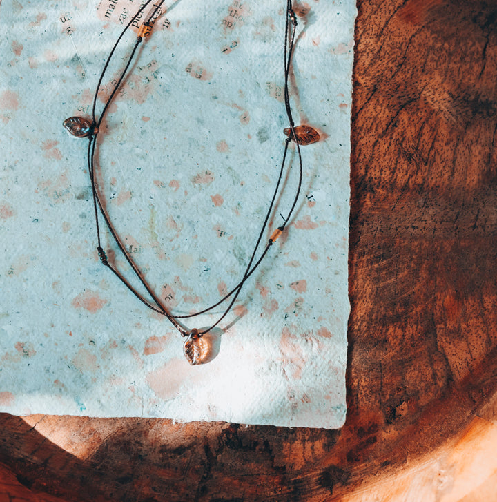 Rustic Brown Leaf Layered Choker Necklace