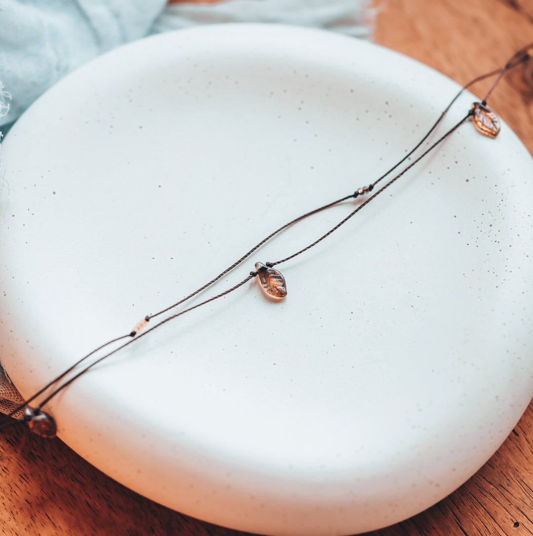 Rustic Brown Leaf Layered Choker Necklace