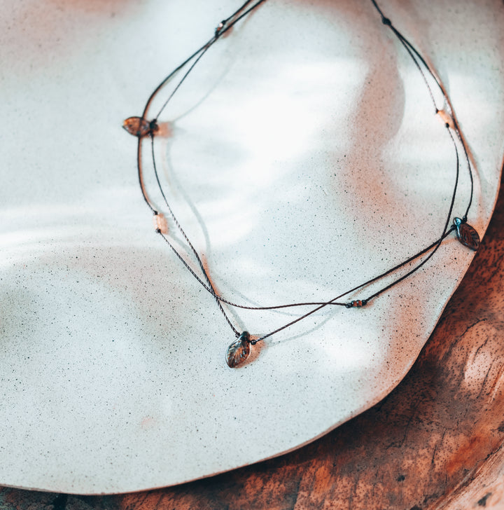 Rustic Brown Leaf Layered Choker Necklace