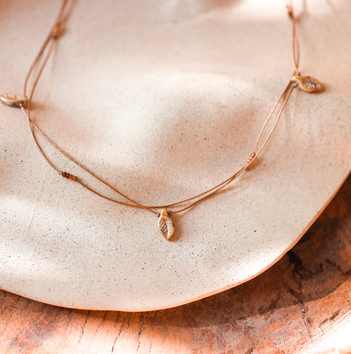 Rustic Beige Leaf Layered Choker