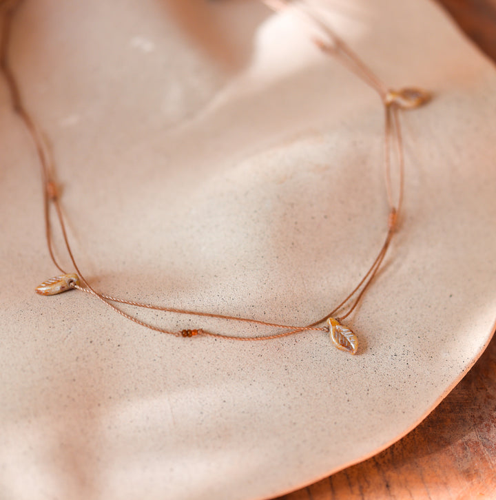 Rustic Beige Leaf Layered Choker