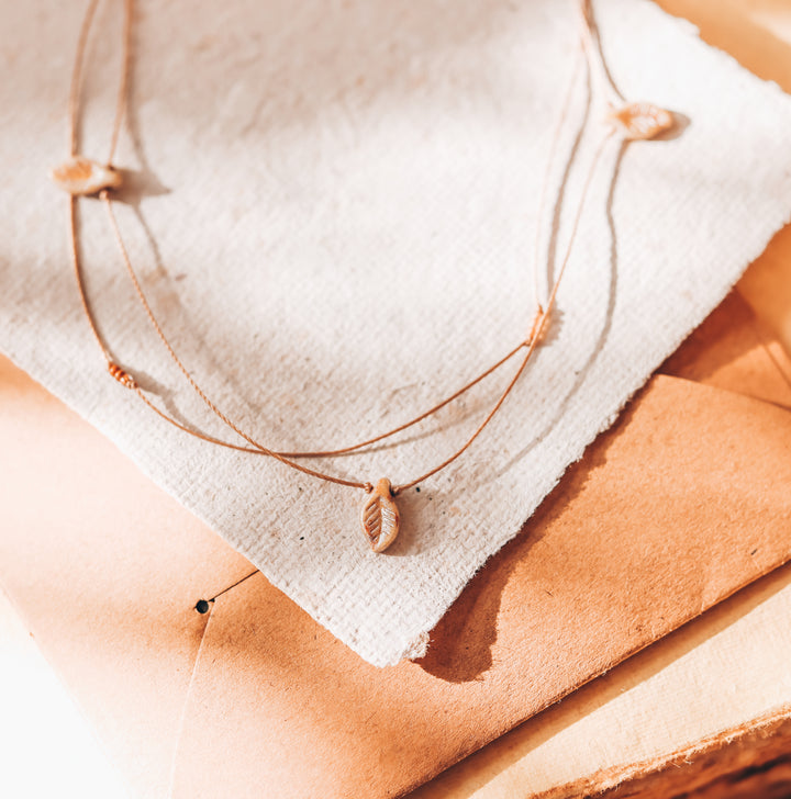 Rustic Beige Leaf Layered Choker