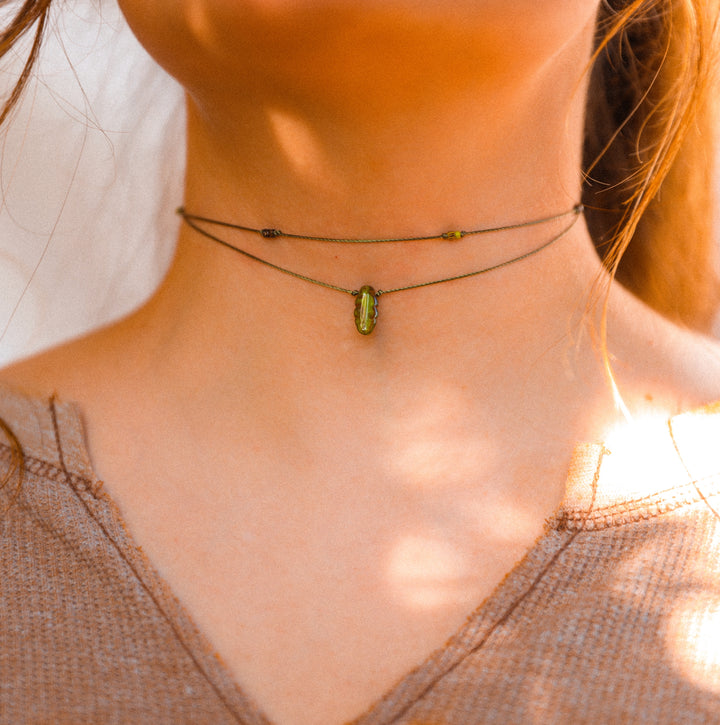 Rustic Green Leaf Layered Necklace