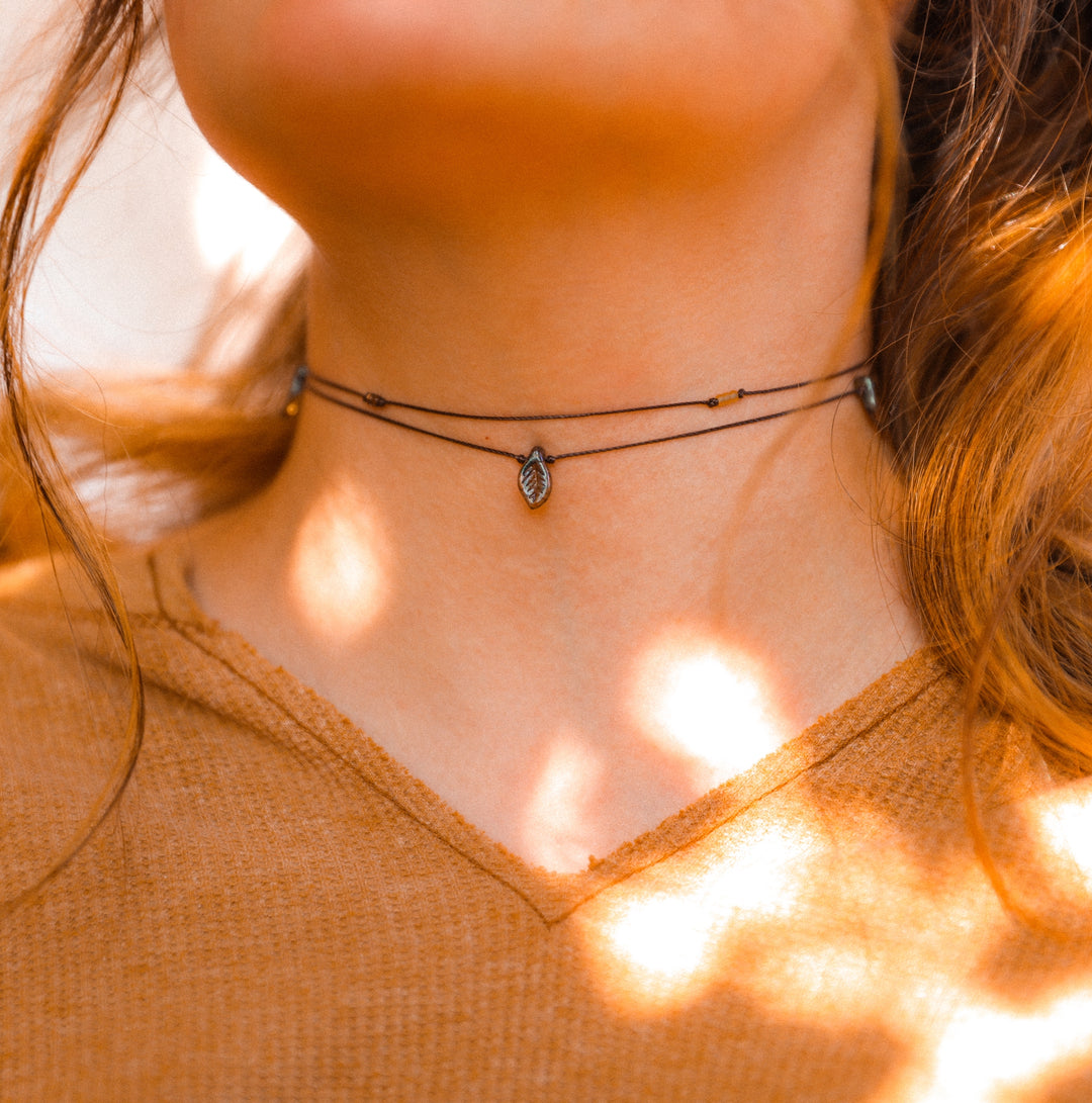 Rustic Brown Leaf Layered Choker Necklace