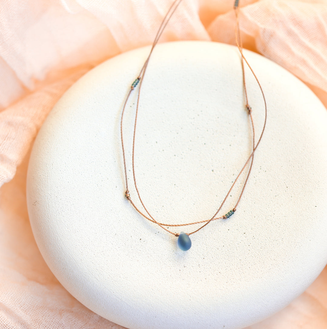 Layered Indigo Blue Teardrop Choker Necklace