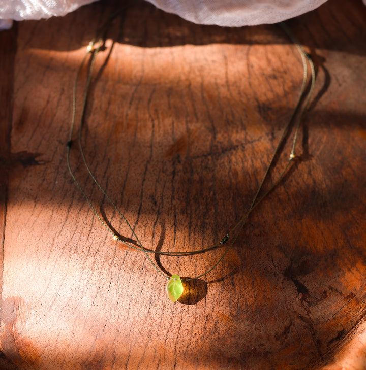 Layered Iridescent Green Leaf Necklace