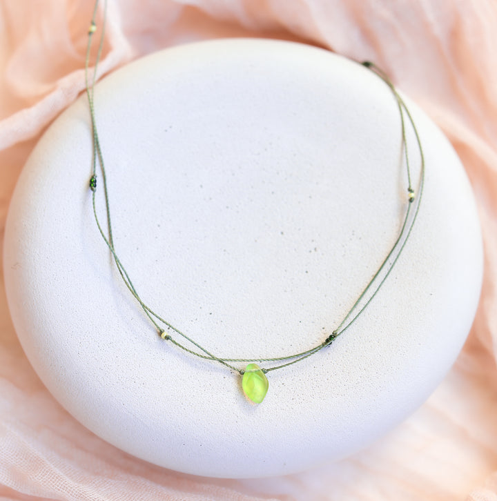 Layered Iridescent Green Leaf Necklace