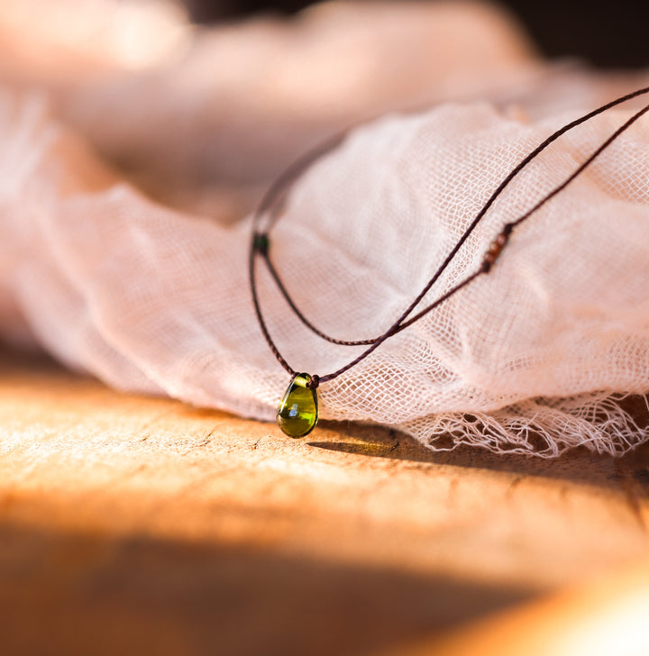Layered Mossy Green Teardrop Necklace
