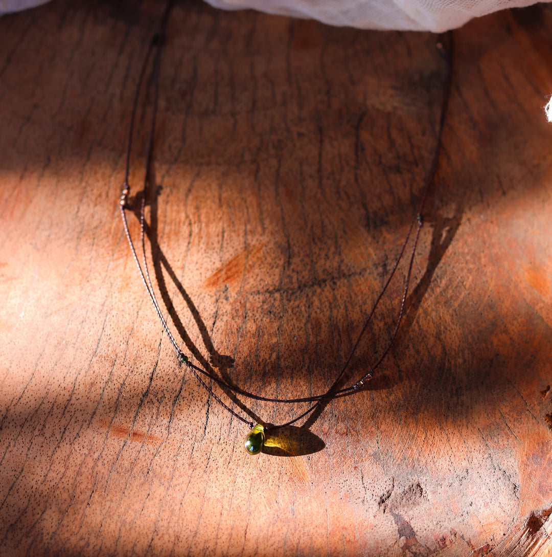 Layered Mossy Green Teardrop Necklace