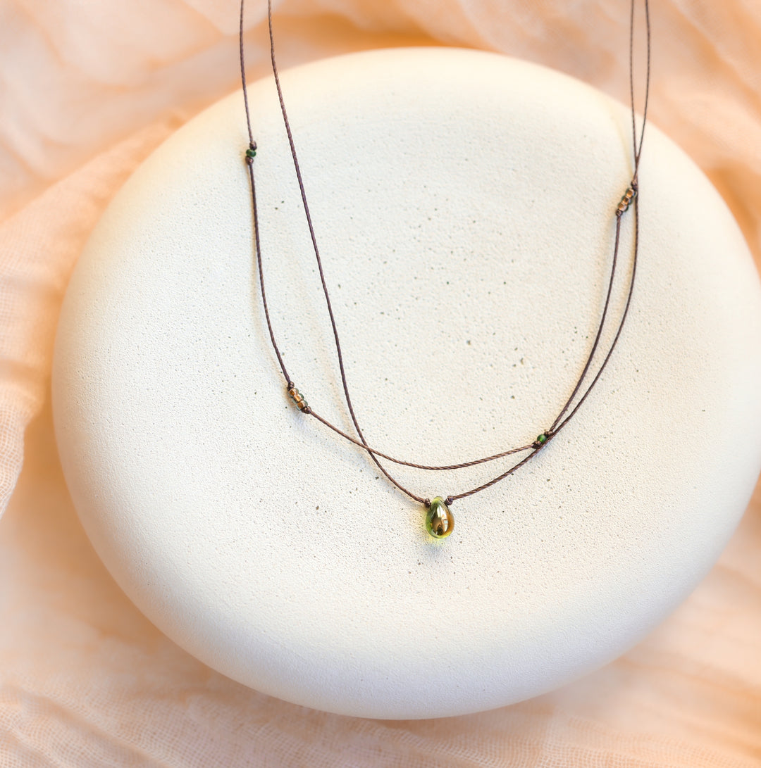 Layered Mossy Green Teardrop Necklace