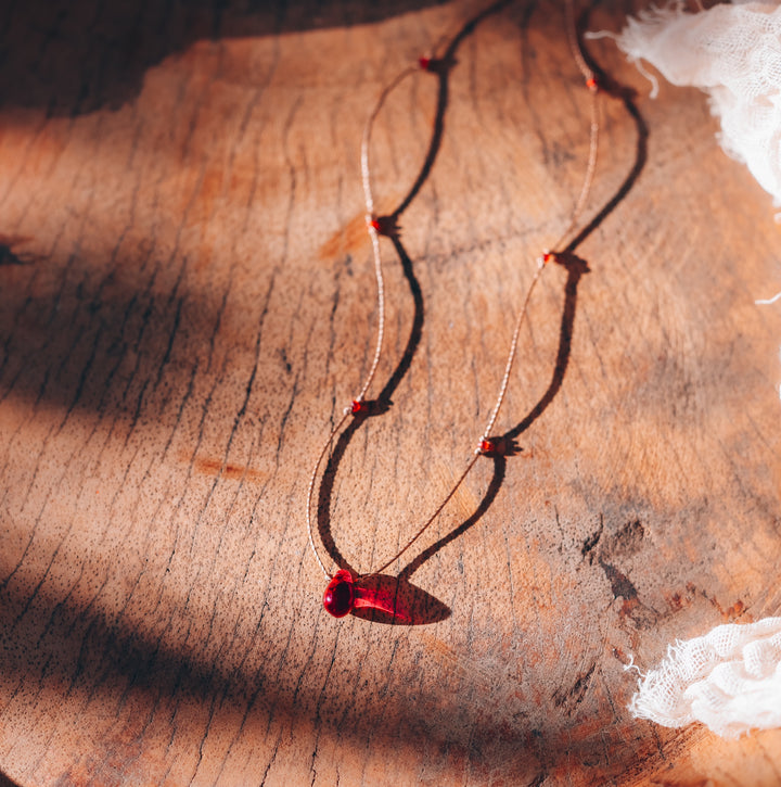 Edgy Ruby Red Drop Necklace