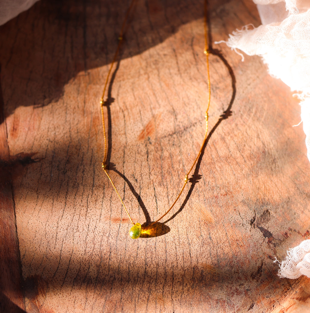 Dainty Golden Green Teardrop Necklace