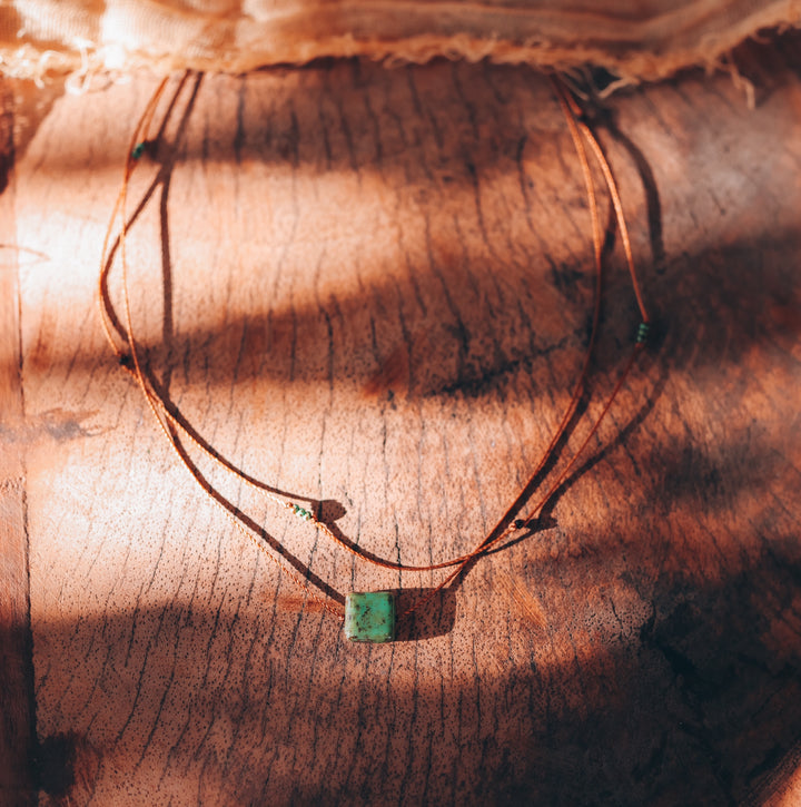 Rustic Earthy Square Pendant Layered Necklace