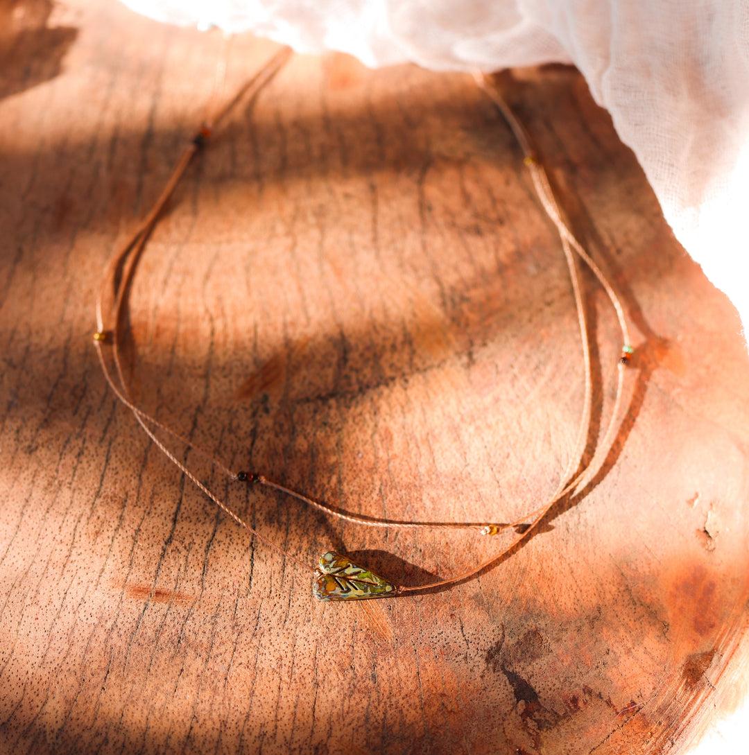 Layered Rustic Heart Leaf Charm Necklace