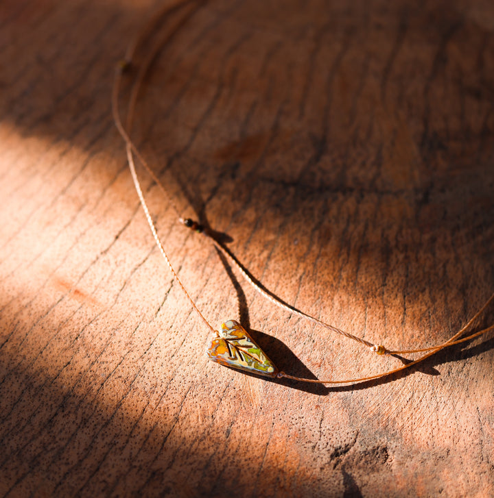 Layered Rustic Heart Leaf Charm Necklace