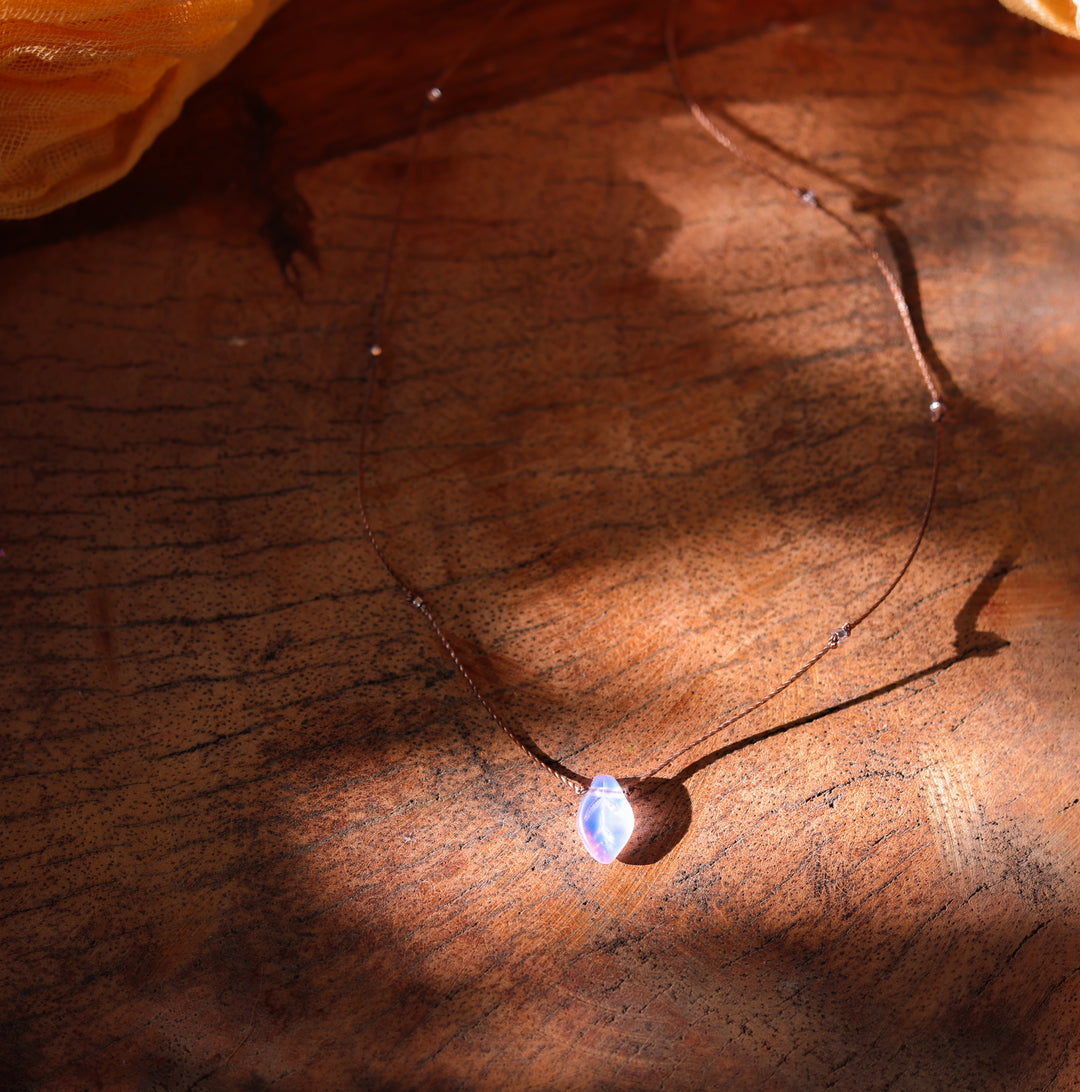 Iridescent Lilac Leaf Drop Necklace