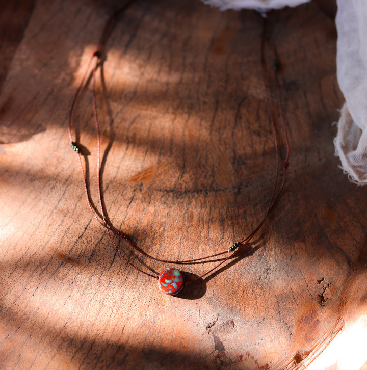 Layered Red Abstract Coin Necklace