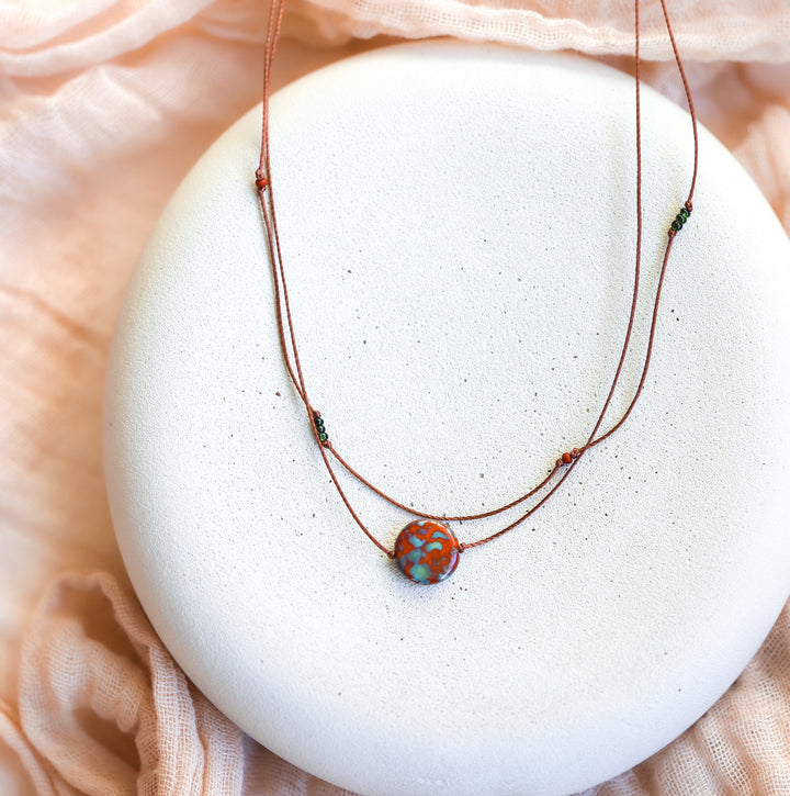 Layered Red Abstract Coin Necklace