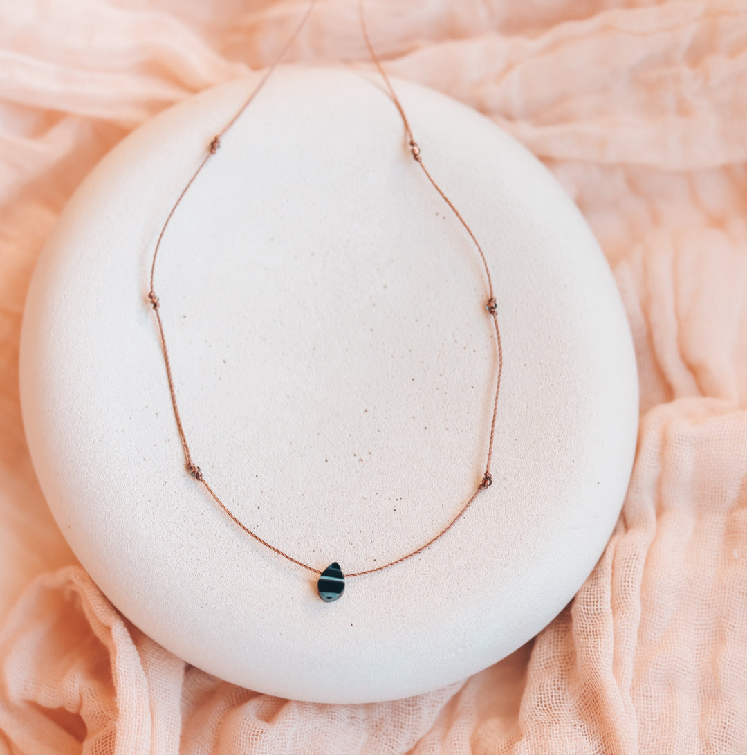 Dainty Black Agate Teardrop Choker Necklace