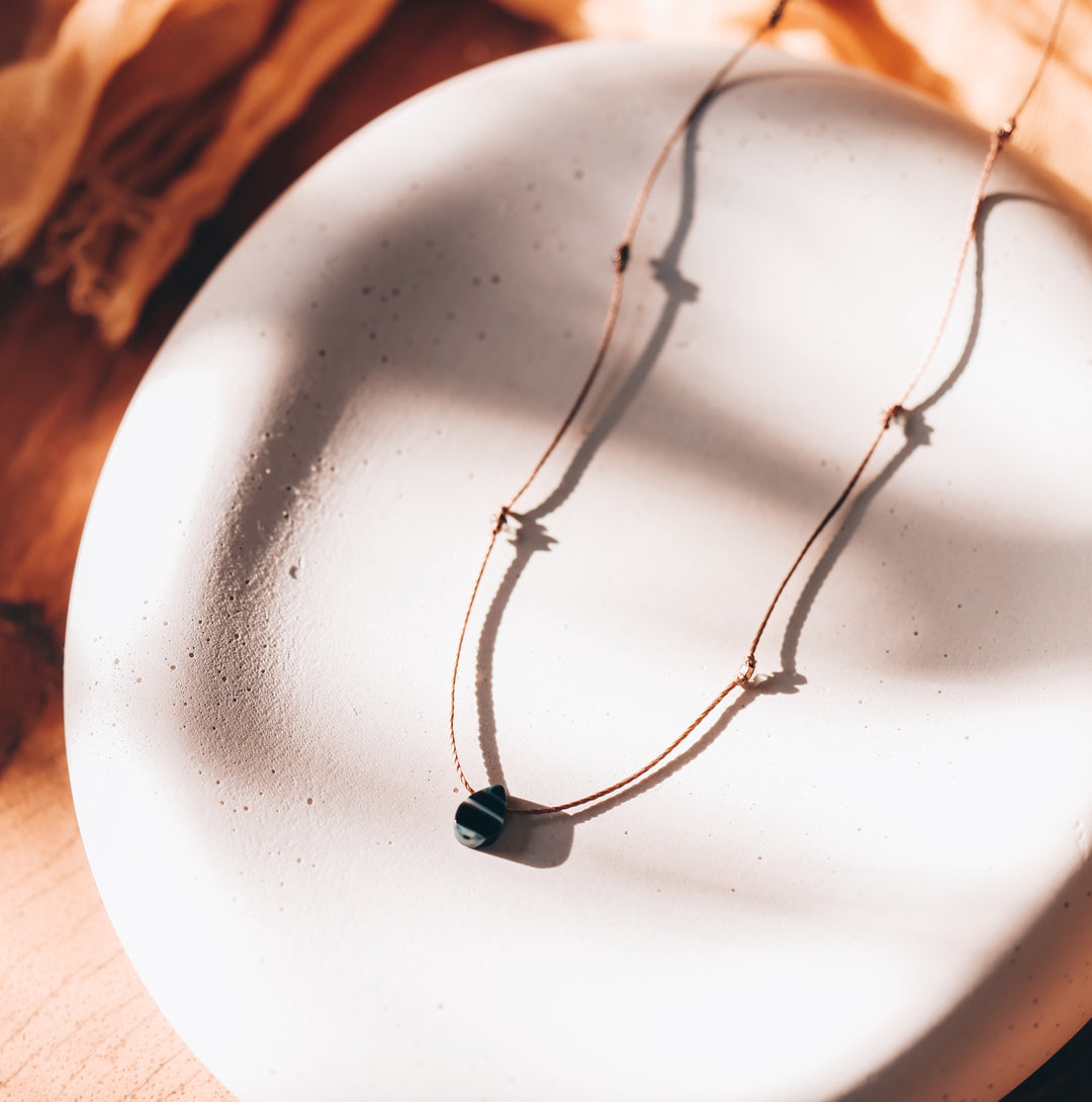 Dainty Black Agate Teardrop Choker Necklace