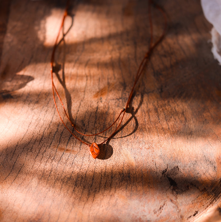 Layered Rustic Red Leaf Necklace