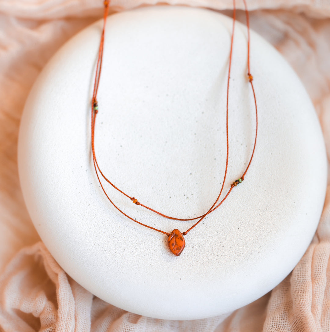 Layered Rustic Red Leaf Necklace