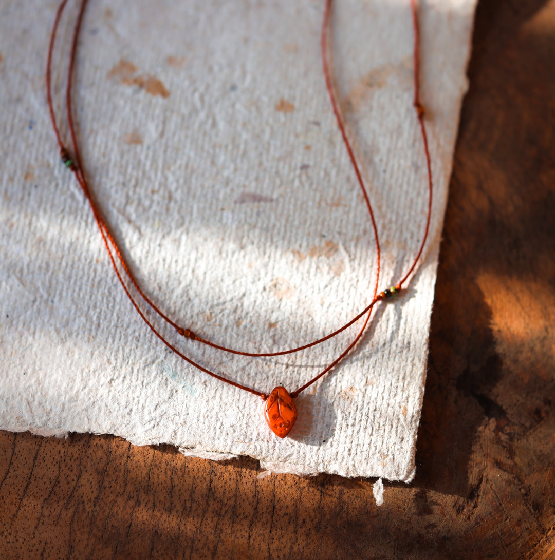 Layered Rustic Red Leaf Necklace