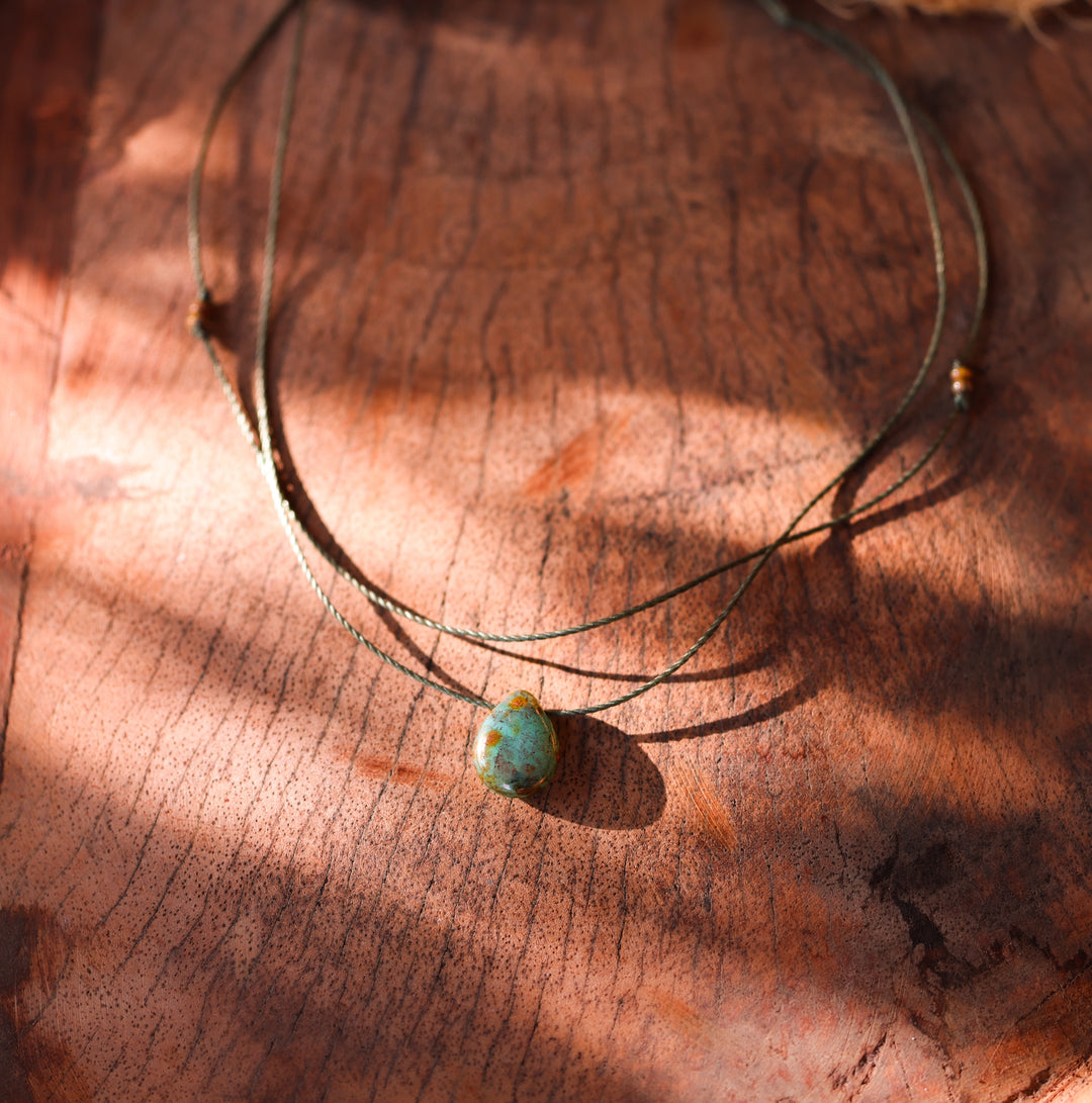 Layered Earthy Ocean Drop Pendant Necklace