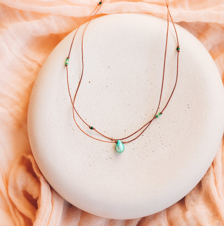 Iridescent Green-Blue Drop Layered Necklace